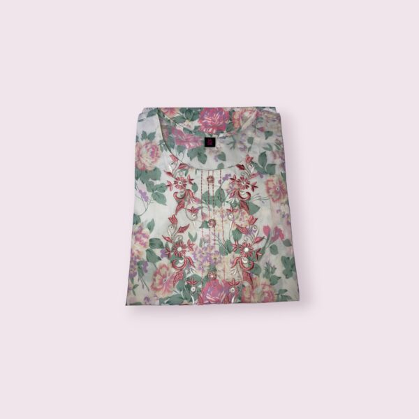 Cream Floral Ethnic Printed Long Kurti - Image 2