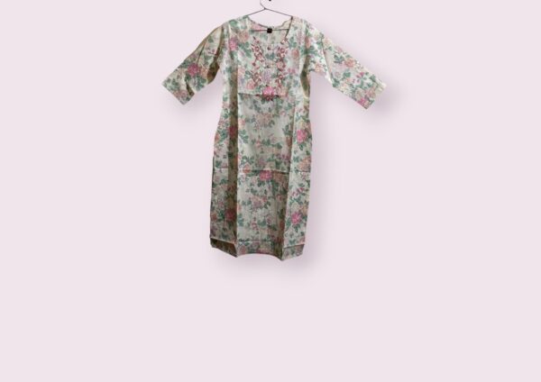 Cream Floral Ethnic Printed Long Kurti - Image 3