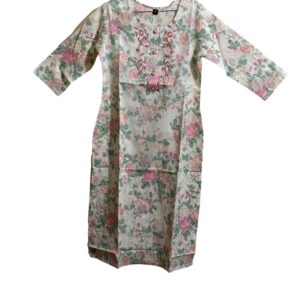 Cream Floral Ethnic Printed Long Kurti