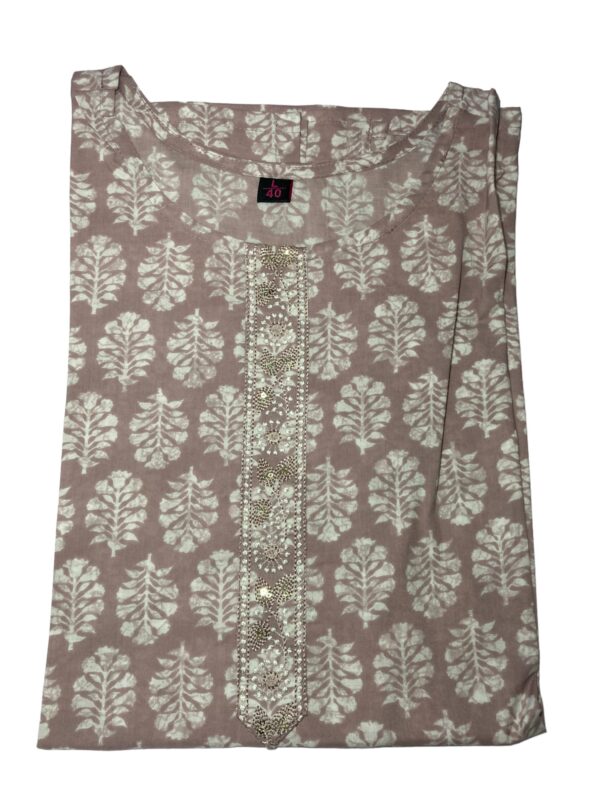 Mauve Floral Hand Block Printed Short Kurti - Image 3
