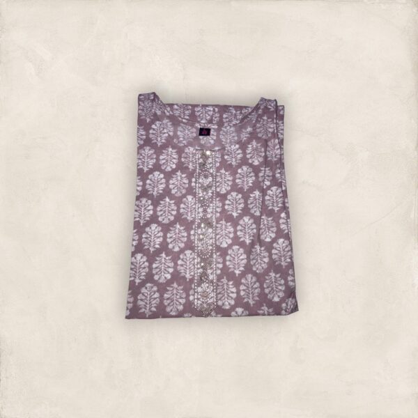 Mauve Floral Hand Block Printed Short Kurti - Image 2