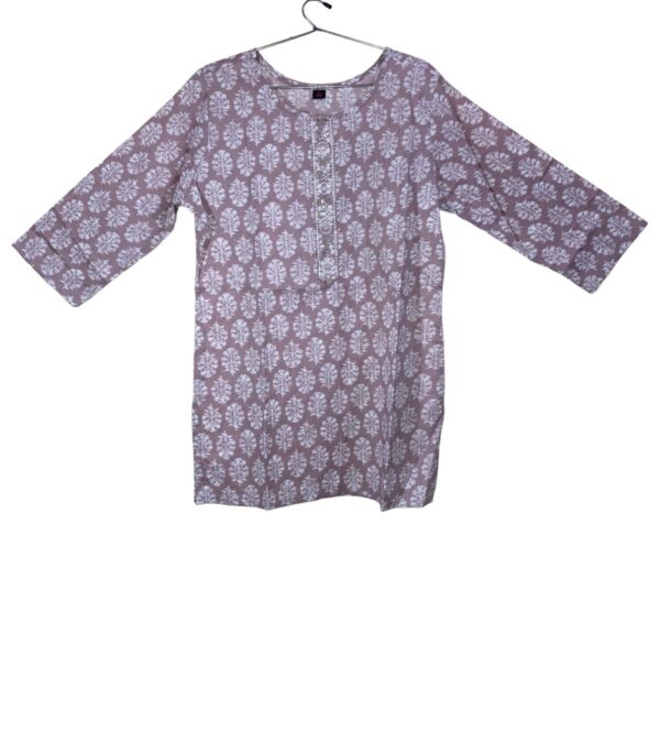 Mauve Floral Hand Block Printed Short Kurti