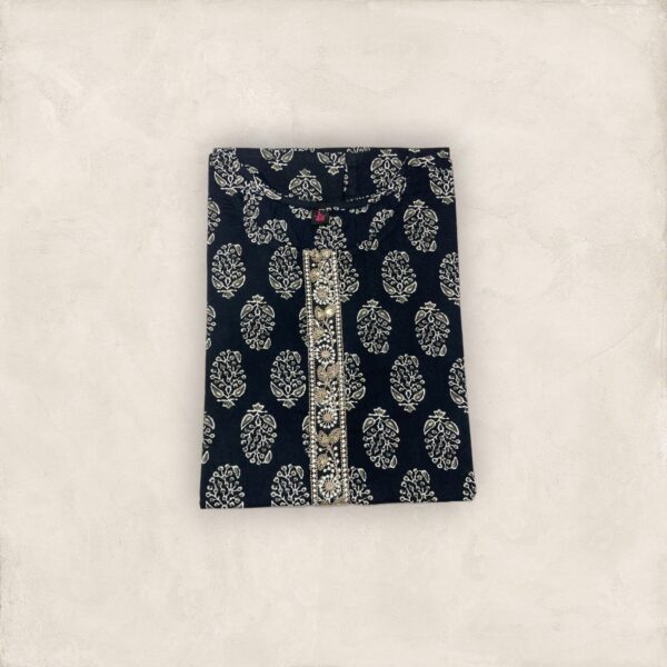 Black Floral Hand Block Printed Short Kurti - Image 2