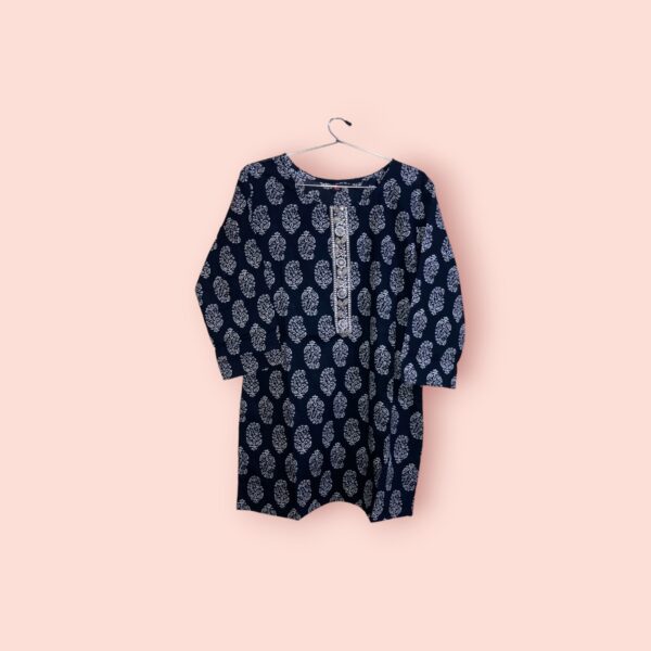 Black Floral Hand Block Printed Short Kurti